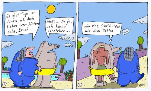 Cartoon: von hinten (medium) by Leichnam tagged von,hinten,ehe,rücken,tattoo,seufz,erich,scheiß,idee,spaziergang,leichnam,comic,sommertag,gattin