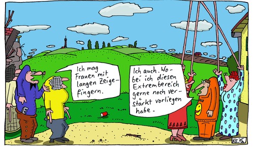 Cartoon: Vorlieben (medium) by Leichnam tagged verstärkt,extrembereiche,frauen,hände,zeigefinger,hochgestreckt,oben,nach,vorlieben