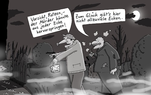Cartoon: Vorsicht! (medium) by Leichnam tagged vorsicht,rotzen,mörder,ecke,glück,krimi,detektive,leichnam,leichnamcartoon
