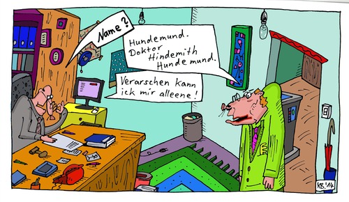 Cartoon: Vorstellung (medium) by Leichnam tagged vorstellung,hindemith,hundemund,name,büro,angestellter,doktor,verarschen,schreibtisch,verwaltung,tierisch