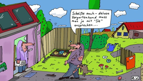 Cartoon: Wache (medium) by Leichnam tagged wache,leichnam,hund,vorgarten,wächter,verbissen,angesprungen,wütend