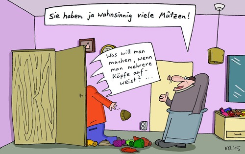 Cartoon: wahnsinnig (medium) by Leichnam tagged wahnsinnig,mützen,köpfe,verwunderung,kleiderschrank