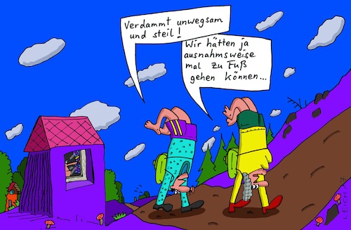 Cartoon: Wanderung (medium) by Leichnam tagged wanderung,wandern,steil,unwegsam,gelände,zu,fuß,ausnahmsweise