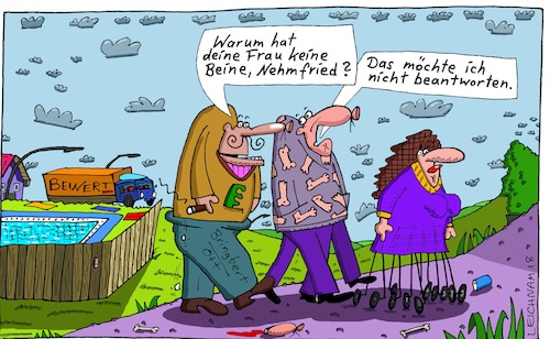 Cartoon: Warum? (medium) by Leichnam tagged warum,keine,beine,nehmfried,bringbert,antwort,räder,ersatz,leichnam,leichnamcartoon