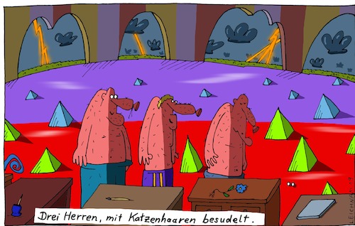 Cartoon: Warum nicht? (medium) by Leichnam tagged katzenhaare,herren,drei,besudelt,puramiden,blitze,gewitter,leichnam,leichnamcartoon