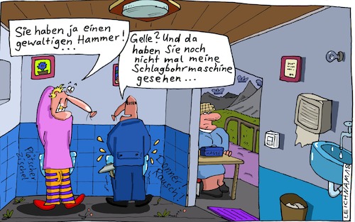 Cartoon: WC (medium) by Leichnam tagged wc,werkzeug,hammer,schlagbohrmaschine,pissbecken,bewunderung,plätscher,rausch,donner,zischel,urinieren,geschäft,gelle,gewaltig,leichnam,leichnamcartoon