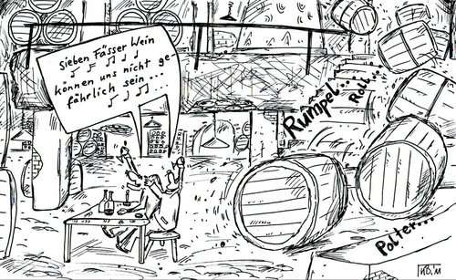 Cartoon: Wein (medium) by Leichnam tagged wein,keller,fässer,rumpel,roll,gefährlich,sieben,trinklied,leichnam