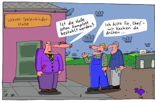 Cartoon: Werner S. (medium) by Leichnam tagged werner,halle,sporthalle,bestuhlung,bestuhlt,chef,boss,angestellte,arbeiter,kacken,leichnam,leichnamcartoon