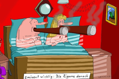 Cartoon: wichtig (medium) by Leichnam tagged wichtig,zigarette,danach,zigarre,rauchmelder,piep,eminent,rauch,rauchen,paffen,im,bett,mann,und,frau