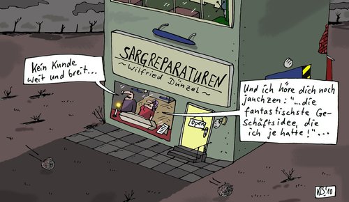 Cartoon: Wilfried Dünzel (medium) by Leichnam tagged wilfried,dünzel,sarg,reparatur,dienstleistung,jauchzen,geschäftsidee,ebene,ödnis,düsternis,kunde