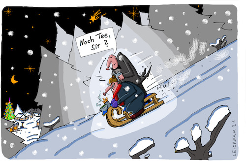 Cartoon: Winter (medium) by Leichnam tagged winter,weihnacht,sir,tee,butler,leichnam,leichnamcartoon,schlitten,schlittenfahrt,bedienung