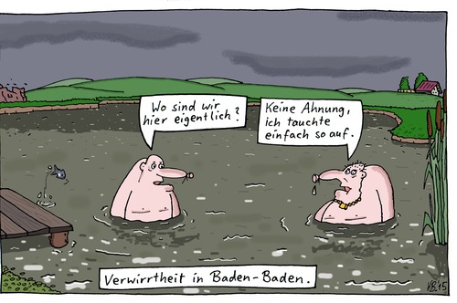 Cartoon: Wo (medium) by Leichnam tagged wo,sind,wir,keine,ahnung,auftauchen,aufgetaucht,see,gewässer,teich,verwirrt,baden,ahnungslos,orientierungslos