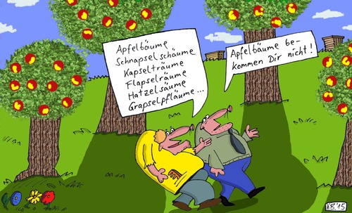 Cartoon: Worte (medium) by Leichnam tagged herren,zwei,natur,apfelbäume,neuschöpfungen,worte