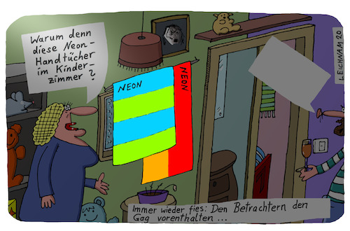 Cartoon: Zimmer (medium) by Leichnam tagged zimmer,neon,kinderzimmer,handtücher,fies,betrachter,weglassen,leichnam,leichnamcartoon
