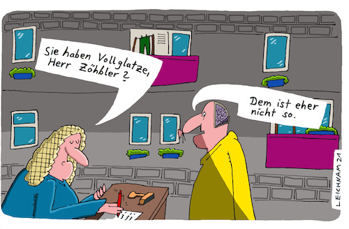 Cartoon: Zöhbler (medium) by Leichnam tagged zöhbler,schreibtisch,vollglatze,glatze,leichnam,leichnamcartoon,verneinung