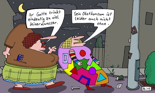 Cartoon: zu viel (medium) by Leichnam tagged zu,viel,mineralwasser,obst,ernährung,trinken,gatte,gattin,ehe,gesunde,lebensweise,sorge