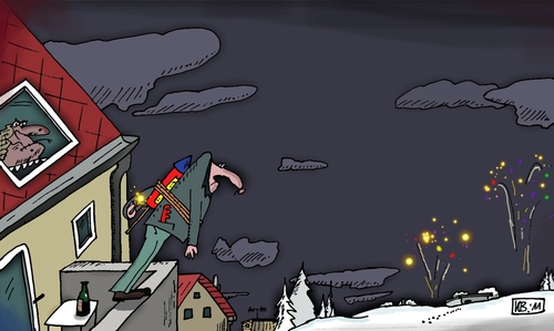 Cartoon: Zündung! (medium) by Leichnam tagged zündung,besser,isses,schabracke,silvester,rakete,neujahr,ehe,unglücklich,lösung,idee