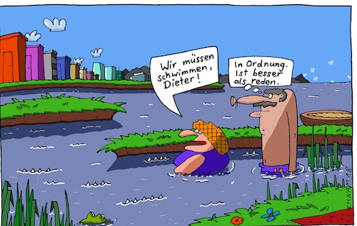 Cartoon: zufrieden (medium) by Leichnam tagged zufrieden,wasser,dieter,see,reden,ehe,schwimmen,leichnam,leichnamcartoon