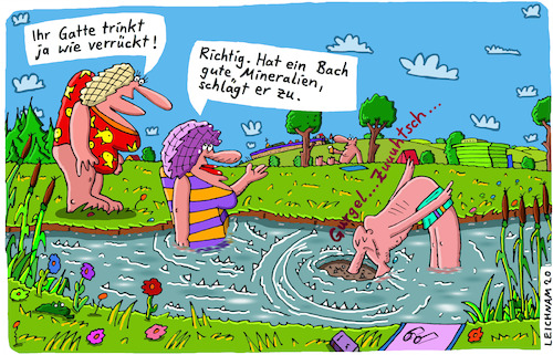 Cartoon: Zuuuhtsch ... (medium) by Leichnam tagged zuuuhtsch,gurgel,gatte,mineralien,bach,wasser,bachwasser,trinker,trinken,leichnam,leichnamcartoon