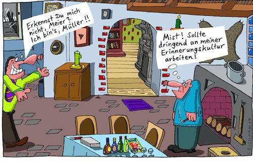 Cartoon: Zwei Herren (medium) by Leichnam tagged zwei,herren,erinnerung,erinnerungskultur,meier,müller,erkennen,leichnam,leichnamcartoon