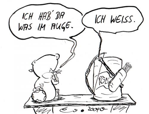Cartoon: teddy und dose (medium) by kusubi tagged teddy,dose,auge,aua
