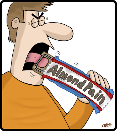 Cartoon: Almond Pain (medium) by cartertoons tagged almond,joy,candy,bars,food,eating,consumption,pranks,almond,joy,candy,bars,food,eating,consumption,pranks