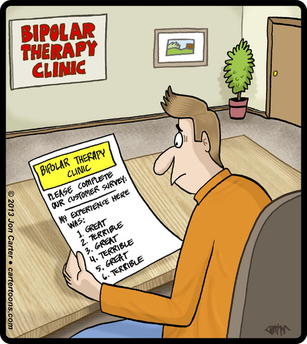 Cartoon: Bipolar Feedback Card (medium) by cartertoons tagged bipolar,psychology,customer,feedback,opinions,bipolar,psychology,customer,feedback,opinions