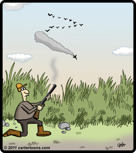Cartoon: Bird Crash (medium) by cartertoons tagged bird,airplane,crash,smoke,hunting,gun,rifle,hunter