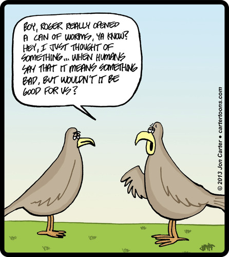 Cartoon: Can of Worms (medium) by cartertoons tagged animals,birds,worms,expressions,conversations,animals,birds,worms,expressions,conversations