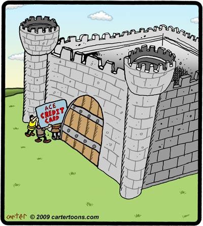 Cartoon: Credit card castle break in (medium) by cartertoons tagged credit,card,castle,medieval,gate