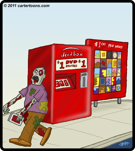 Cartoon: Deadbox Rentals (medium) by cartertoons tagged redbox,dead,undead,zombie,dvd,rental