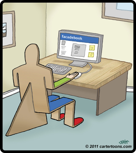 Cartoon: FacadeBook (medium) by cartertoons tagged fake,flat,desk,computer,facebook,facade