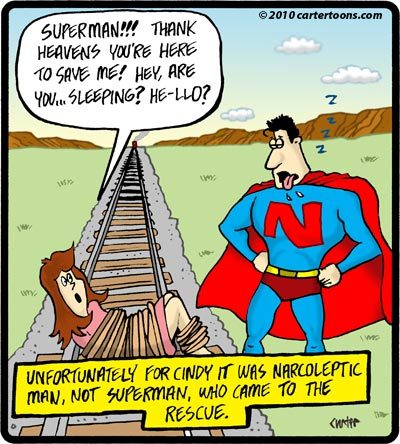 Cartoon: Narco Man (medium) by cartertoons tagged superman,narcoleptic,hero,train,tracks