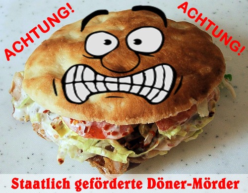 Cartoon: Döner-Mörder (medium) by Fareus tagged döner,mörder,nsu,nazis,raus,menschenhass,verfassungsschutz