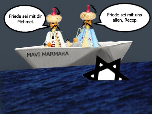 Cartoon: Friede und Schalom (medium) by Fareus tagged mavi,marmara,frieden,gaza,israel