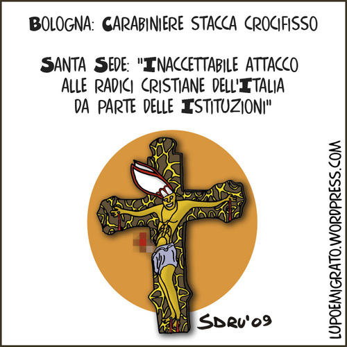 Cartoon: Crucifisso Blasfemo (medium) by sdrummelo tagged crucifix,croce,religione,cattolica