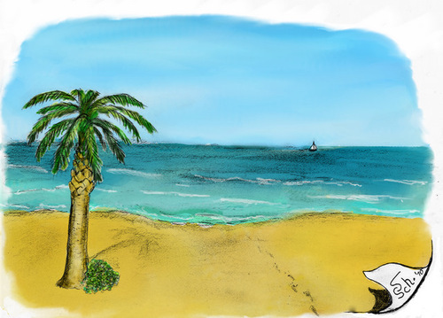 Cartoon: Strand (medium) by swenson tagged strand,beach,sand,palm,palme,meer,sea