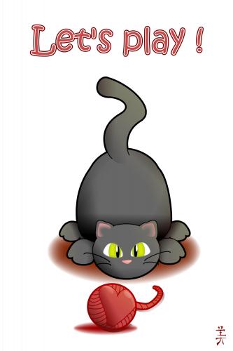 Cartoon: Ich will doch nur Spielen! (medium) by Fubuki tagged cat,animal,katze,tier,spielen,herz,liebe,play,heart,game,love,shirt,cute,süß,sweet,pet,haustier,wollknäul
