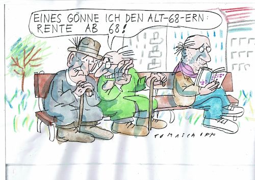 Cartoon: 68 (medium) by Jan Tomaschoff tagged rente,achtundsechziger,rente,achtundsechziger