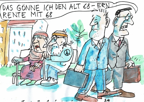 Cartoon: 68er (medium) by Jan Tomaschoff tagged renten,alter,achtundsechziger,renten,alter,achtundsechziger