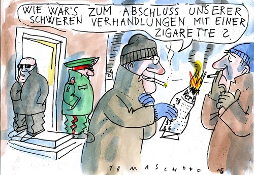 Cartoon: Abschlusszugarette (medium) by Jan Tomaschoff tagged verträge,diplomatie,tricks,verträge,diplomatie,tricks