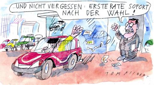 Cartoon: Abwrackprämie (medium) by Jan Tomaschoff tagged abwrackprämie,wahlen,wirtschaftskrise,autoindustrie