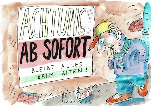 Cartoon: Achtung (medium) by Jan Tomaschoff tagged fortschritt,stillstand,retro,fortschritt,stillstand,retro