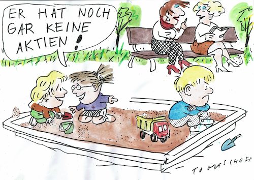 Cartoon: Aktien (medium) by Jan Tomaschoff tagged geldanlage,negativzins,aktien,geldanlage,negativzins,aktien