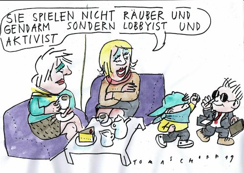 Cartoon: Aktivist und Lobbyist (medium) by Jan Tomaschoff tagged wirtschaft,idealismus,gewinn,wirtschaft,idealismus,gewinn