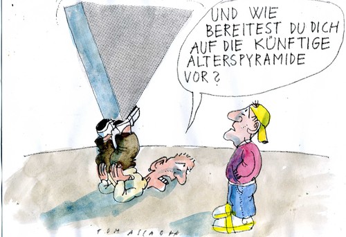 Cartoon: Alterspyramide (medium) by Jan Tomaschoff tagged demographie,rente,demographie,rente