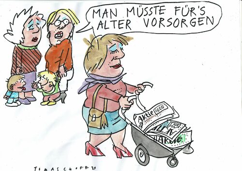 Cartoon: Alterssicherung (medium) by Jan Tomaschoff tagged alter,rente,aktien,kinder,alter,rente,aktien,kinder