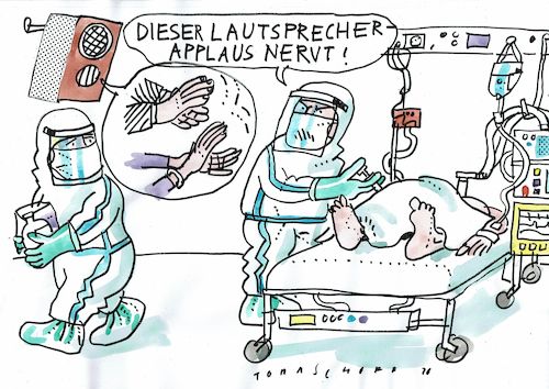 Cartoon: Applaus (medium) by Jan Tomaschoff tagged pflege,corona,medizin,pflege,corona,medizin