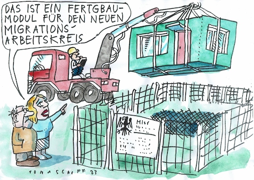 Cartoon: Arbeitskreis (medium) by Jan Tomaschoff tagged migration,entscheidungen,aufschieben,migration,entscheidungen,aufschieben
