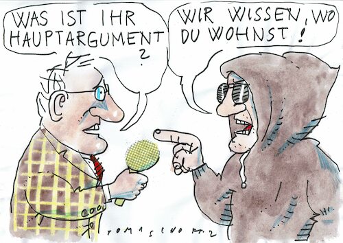 Cartoon: Argument (medium) by Jan Tomaschoff tagged diskurs,toleranz,gewalt,hass,diskurs,toleranz,gewalt,hass